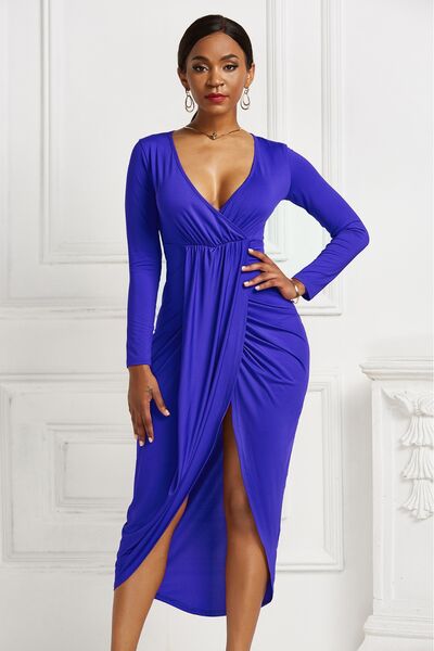 High - low Ruched Surplice Long Sleeve Dress - Mervyns