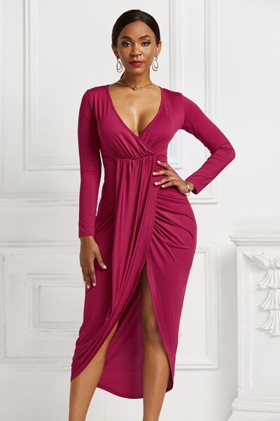 High - low Ruched Surplice Long Sleeve Dress - Mervyns