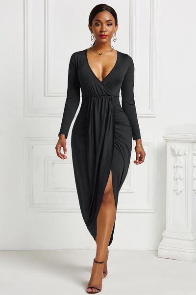 High - low Ruched Surplice Long Sleeve Dress - Mervyns