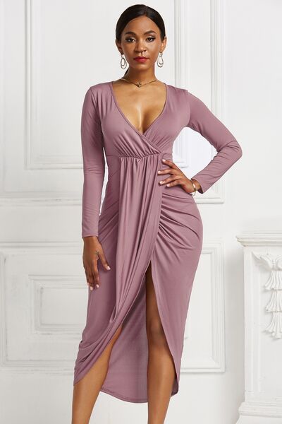 High - low Ruched Surplice Long Sleeve Dress - Mervyns