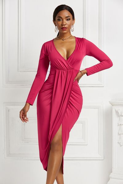 High - low Ruched Surplice Long Sleeve Dress - Mervyns