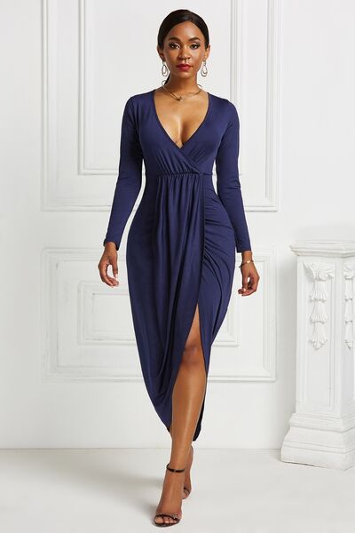 High - low Ruched Surplice Long Sleeve Dress - Mervyns