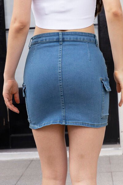 High Waist Pocketed Denim Skirt - Mervyns