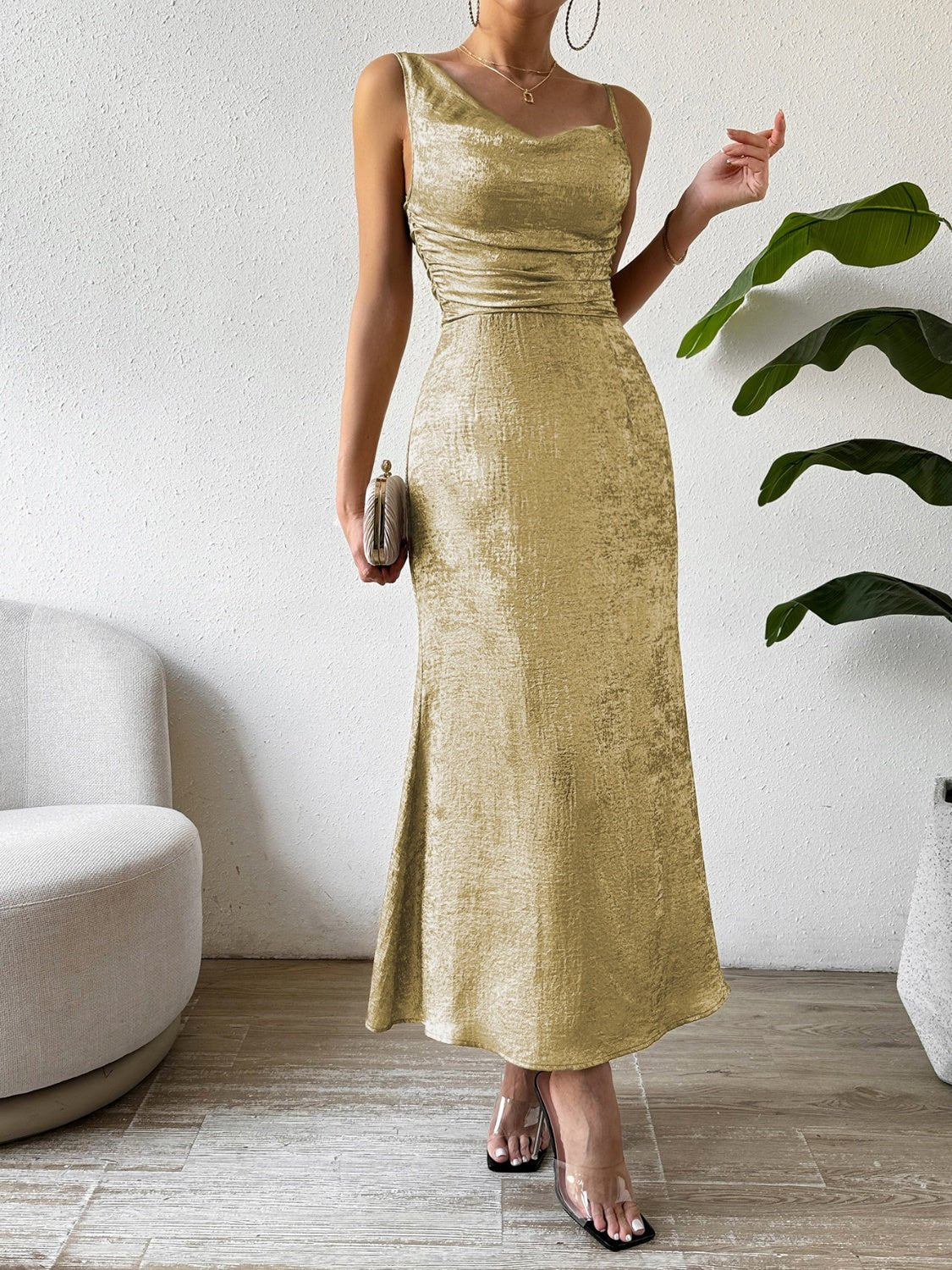 Honey Asymmetric Neck Sleeveless Midi Dress - Mervyns