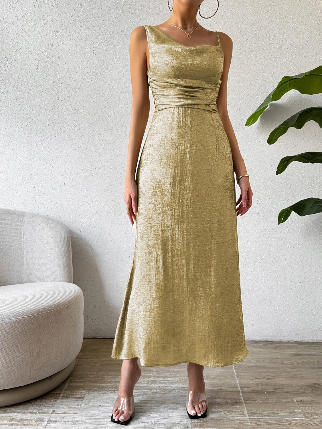 Honey Asymmetric Neck Sleeveless Midi Dress - Mervyns