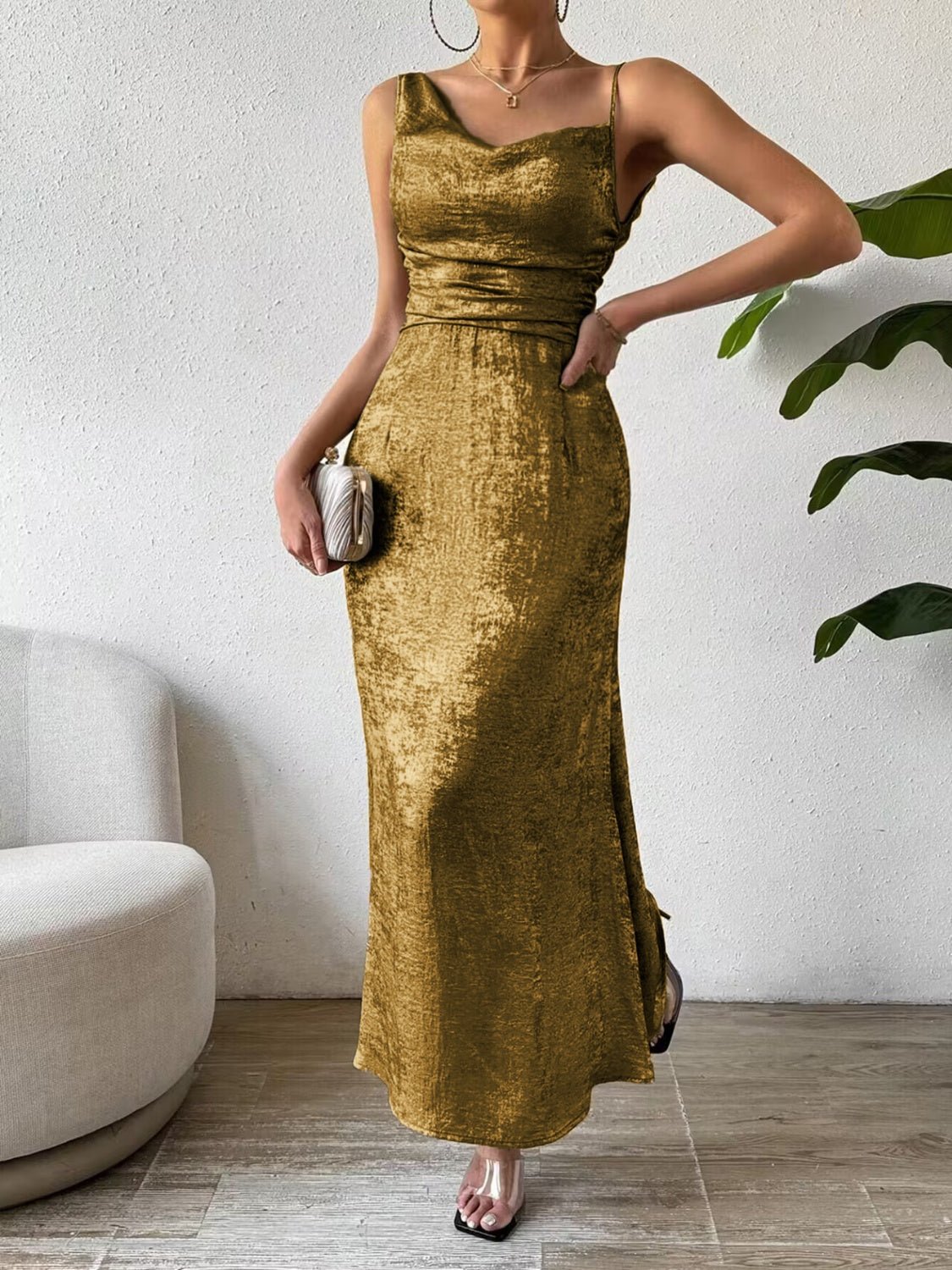 Honey Asymmetric Neck Sleeveless Midi Dress - Mervyns