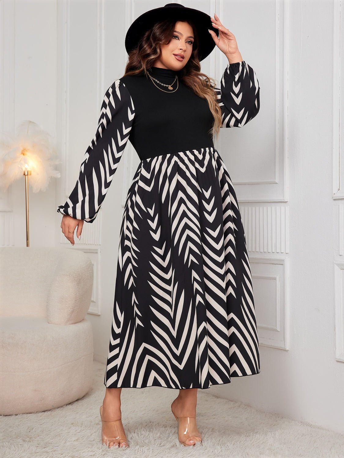 Honey Plus Size Printed Mock Neck Long Sleeve Midi Dress - Mervyns