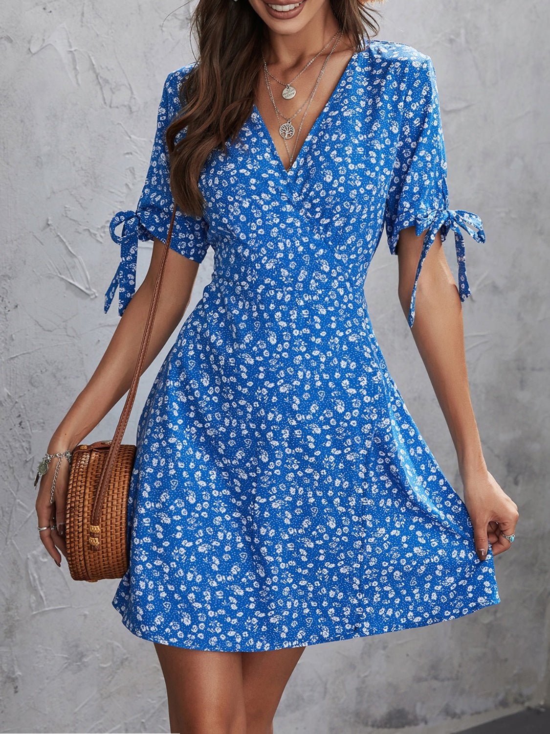 Honey Printed Surplice Short Sleeve Mini Dress - Mervyns