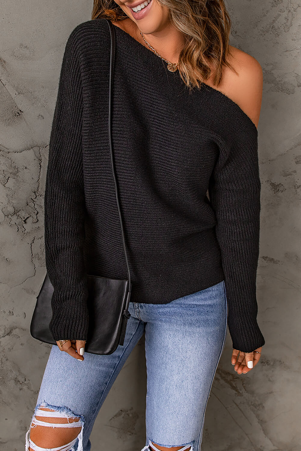 Horizontal Ribbing One - Shoulder Sweater - Mervyns