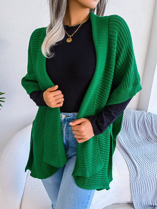 Horizontal Ribbing Open Front Slit Cardigan - Mervyns