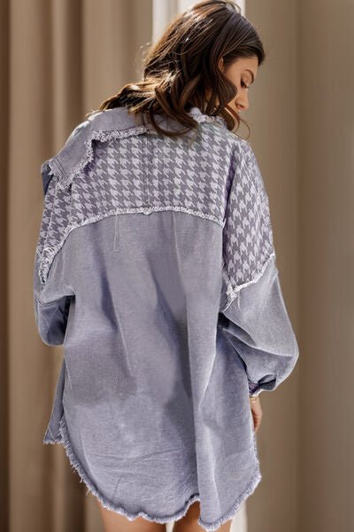 Houndstooth Raw Hem Dropped Shoulder Jacket - Mervyns