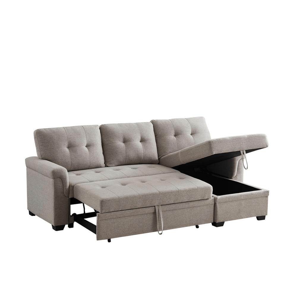 Hunter Light Gray Linen Reversible Sleeper Sectional Sofa with Storage Chaise - Mervyns