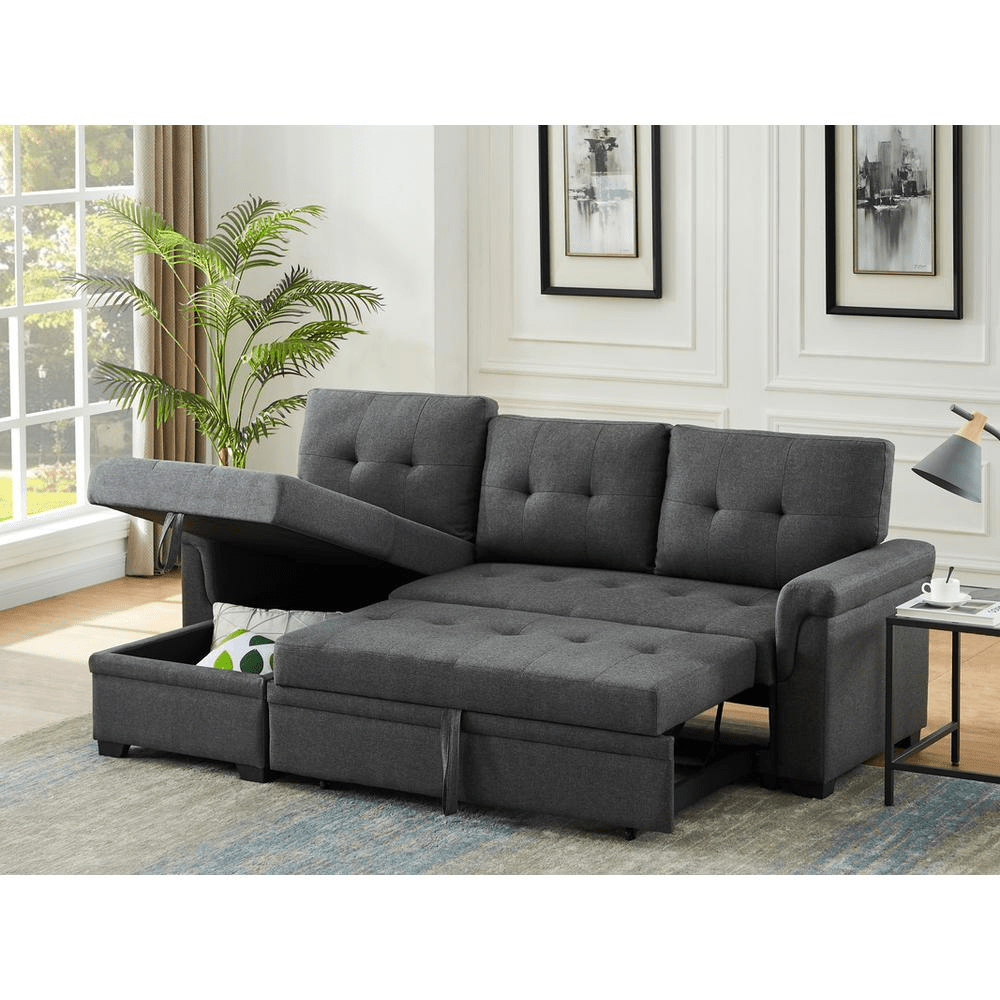 Hunter Light Gray Linen Reversible Sleeper Sectional Sofa with Storage Chaise - Mervyns