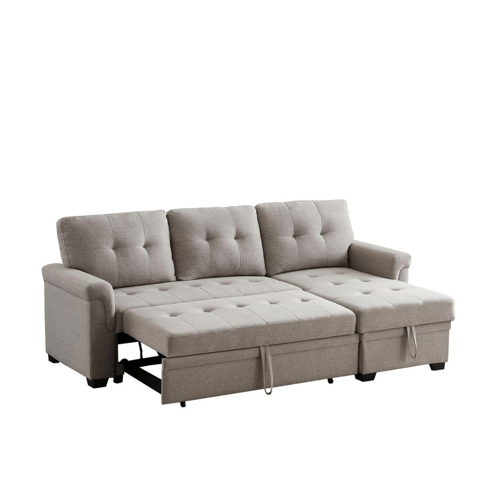 Hunter Light Gray Linen Reversible Sleeper Sectional Sofa with Storage Chaise - Mervyns