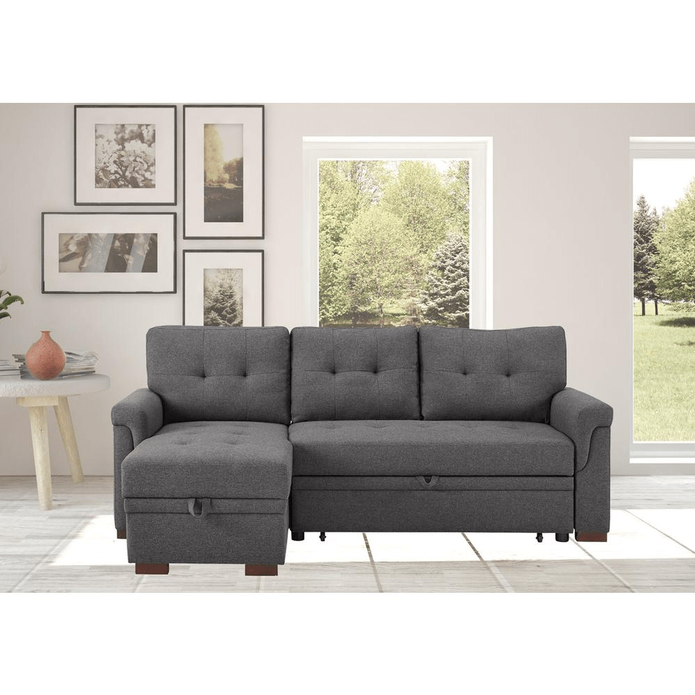 Hunter Light Gray Linen Reversible Sleeper Sectional Sofa with Storage Chaise - Mervyns