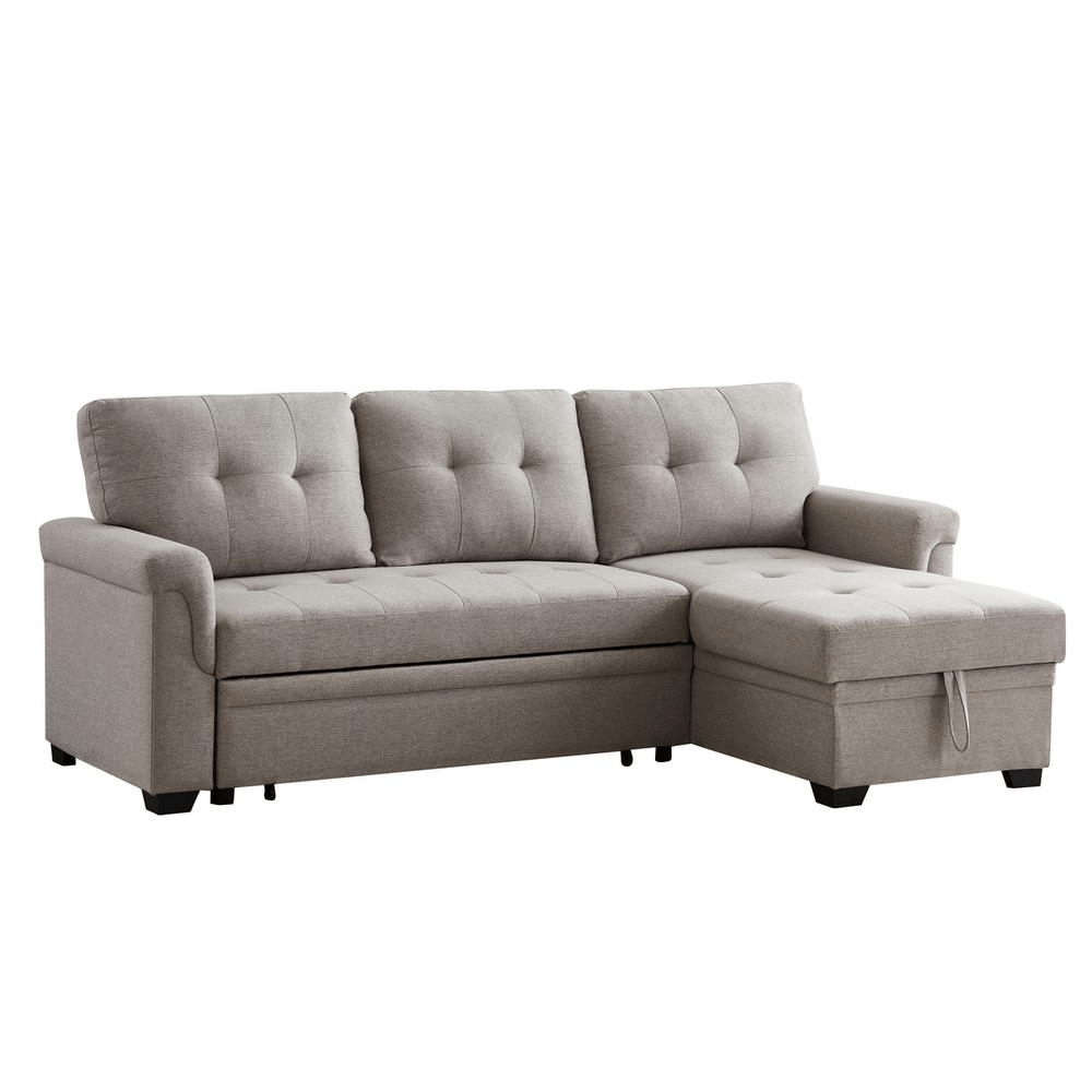 Hunter Light Gray Linen Reversible Sleeper Sectional Sofa with Storage Chaise - Mervyns