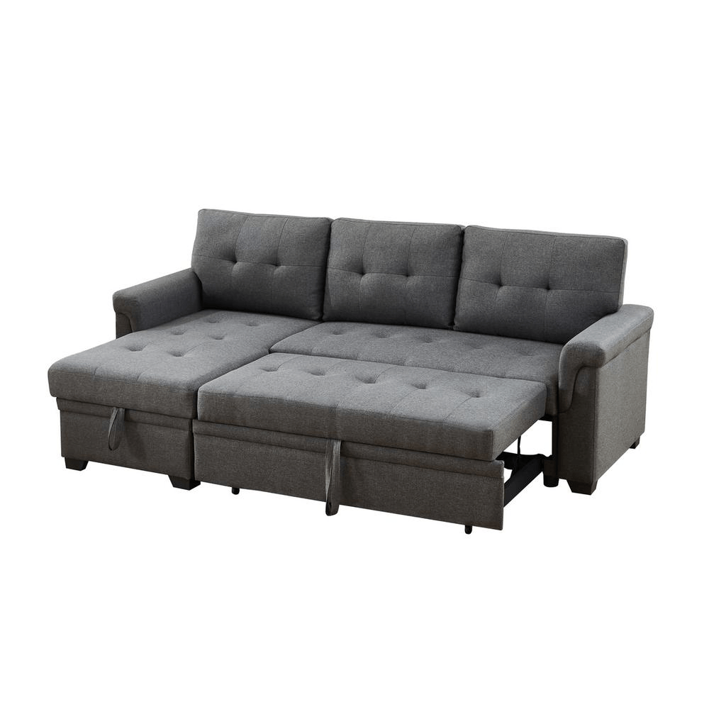 Hunter Light Gray Linen Reversible Sleeper Sectional Sofa with Storage Chaise - Mervyns