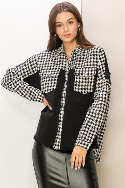 HYFVE Houndstooth Contrast Raw Hem Jacket - Mervyns