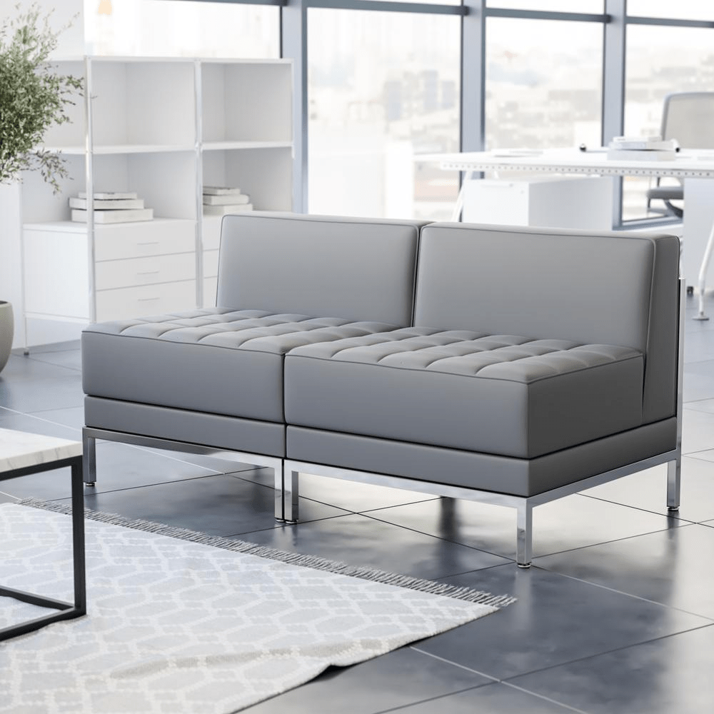 Imagination 2 Piece Gray LeatherSoft Waiting Room Lounge Set - Reception Bench - Mervyns