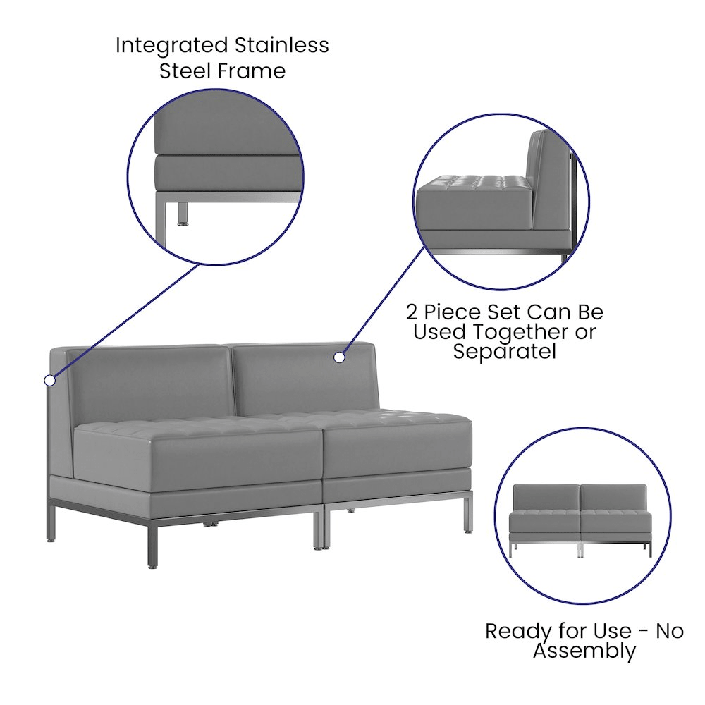 Imagination 2 Piece Gray LeatherSoft Waiting Room Lounge Set - Reception Bench - Mervyns
