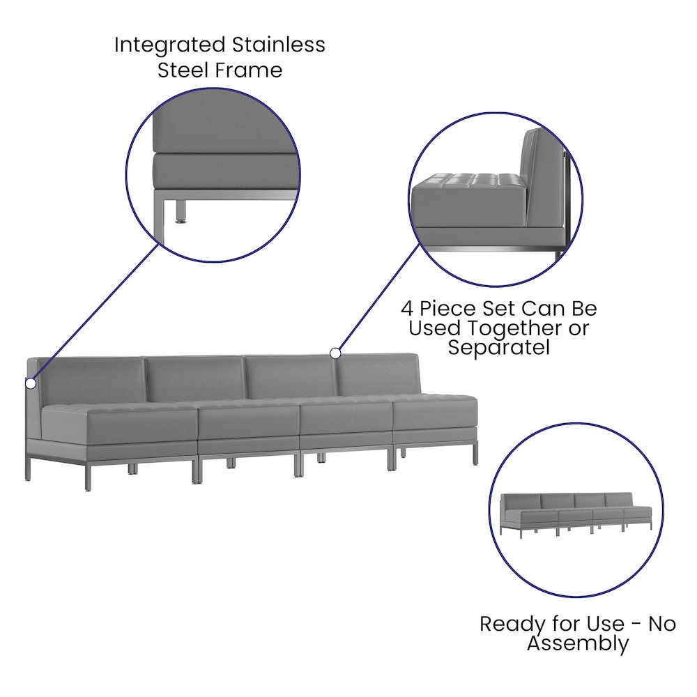 Imagination 4 Piece Gray LeatherSoft Waiting Room Lounge Set - Reception Bench - Mervyns