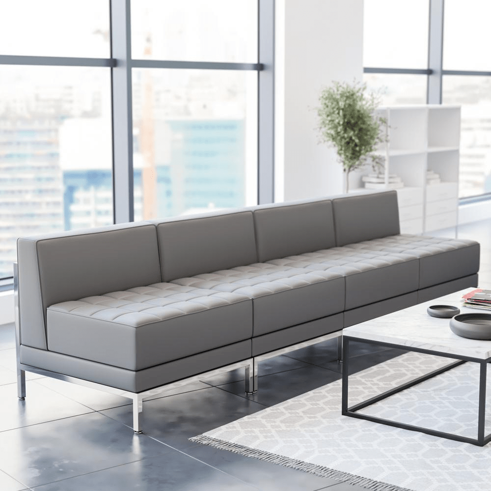 Imagination 4 Piece Gray LeatherSoft Waiting Room Lounge Set - Reception Bench - Mervyns