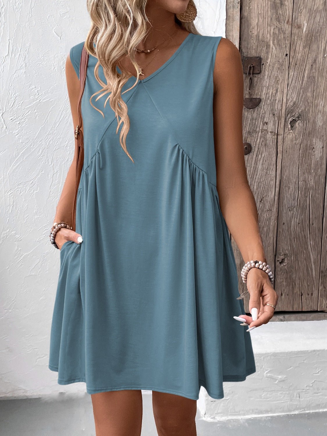 Ivy Lane Ruched V - Neck Sleeveless Mini Dress - Mervyns