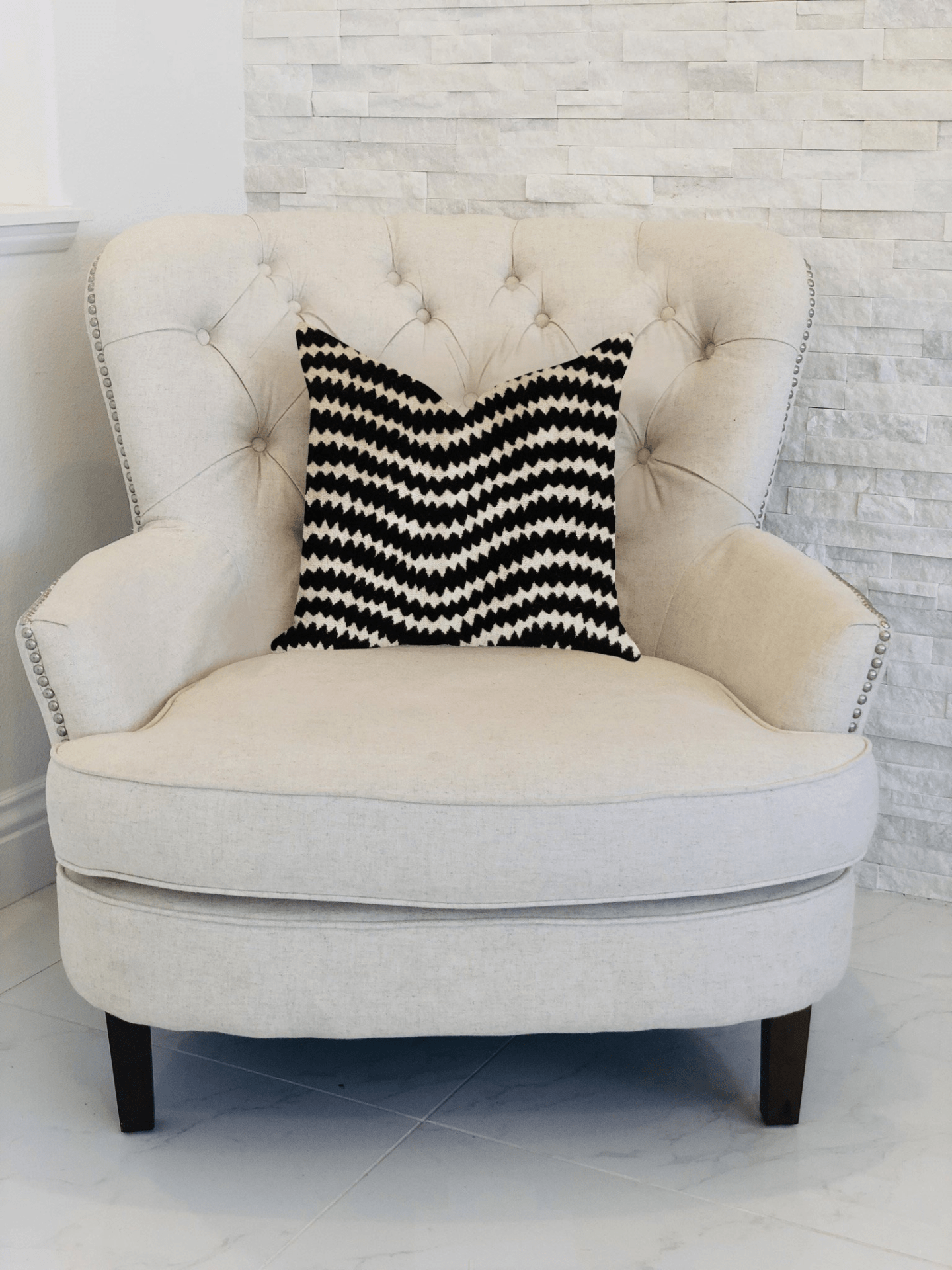 Jagged Fringe Luxury Throw Pillow in Black and Beige - Mervyns