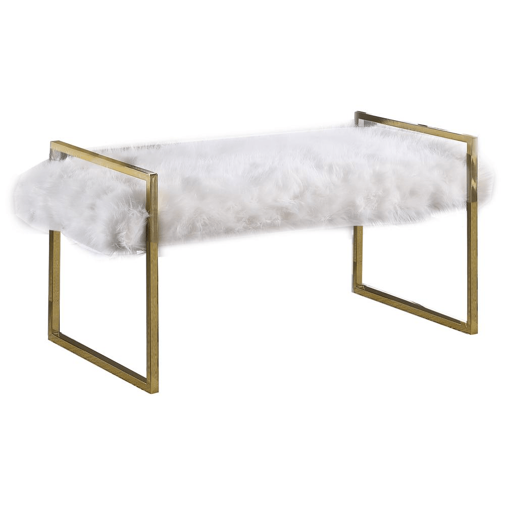 Jamie White Faux Fur Accent Bench with Gold Frame - Mervyns