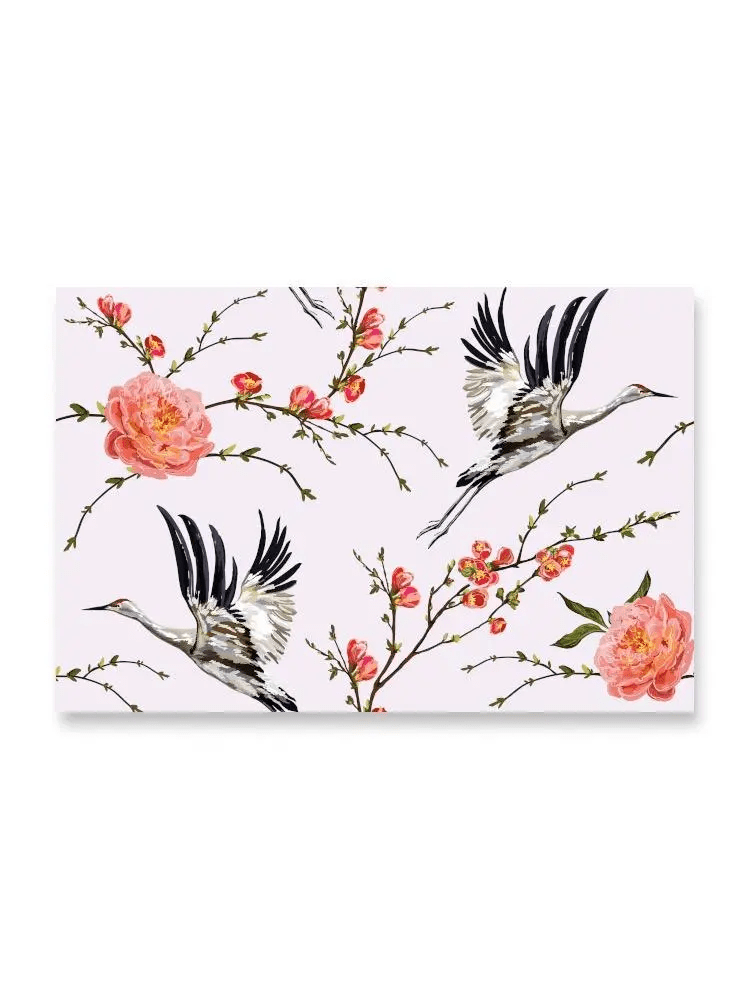 Japanese Crane With Flowers Art Poster - Image by Shutterstock - Mervyns