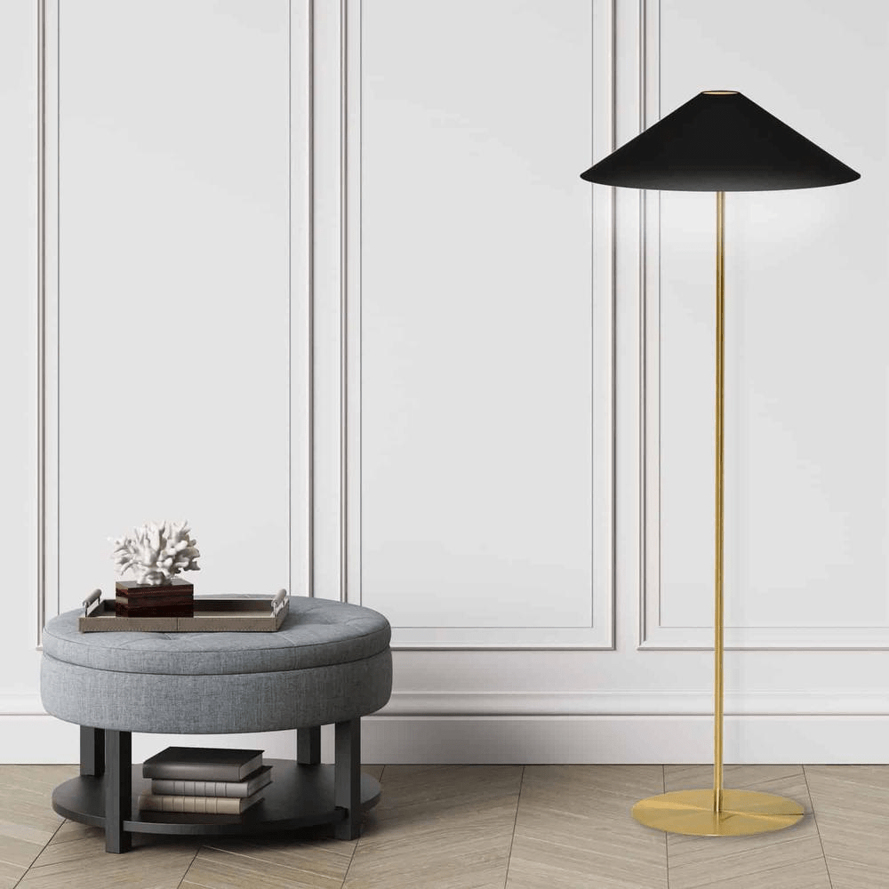 Jayce 1LT Tapered Floor Lamp w/ JTone Black - Gold Shade - Mervyns