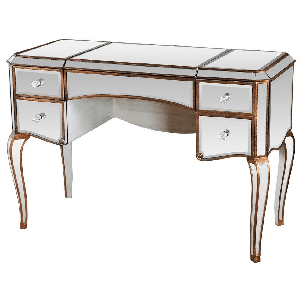 Jewelry Desk With Mirrored With Gold Trimmings - Mervyns