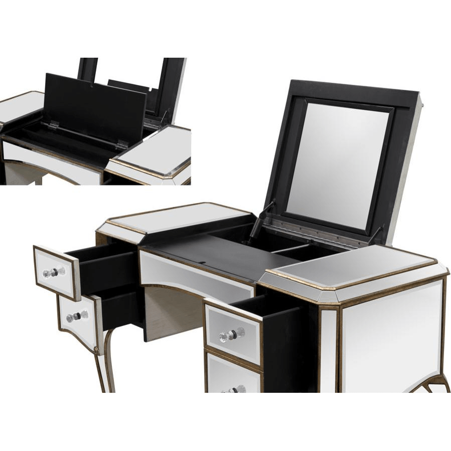 Jewelry Desk With Mirrored With Gold Trimmings - Mervyns