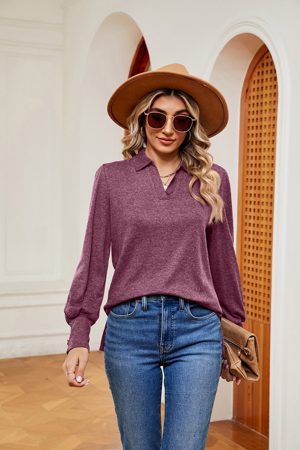 Johnny Collar Long Sleeve Top - Mervyns