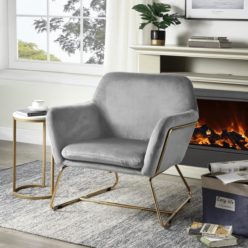 Keira Gray Velvet Accent Chair with Metal Base - Mervyns