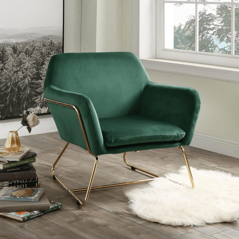 Keira Gray Velvet Accent Chair with Metal Base - Mervyns