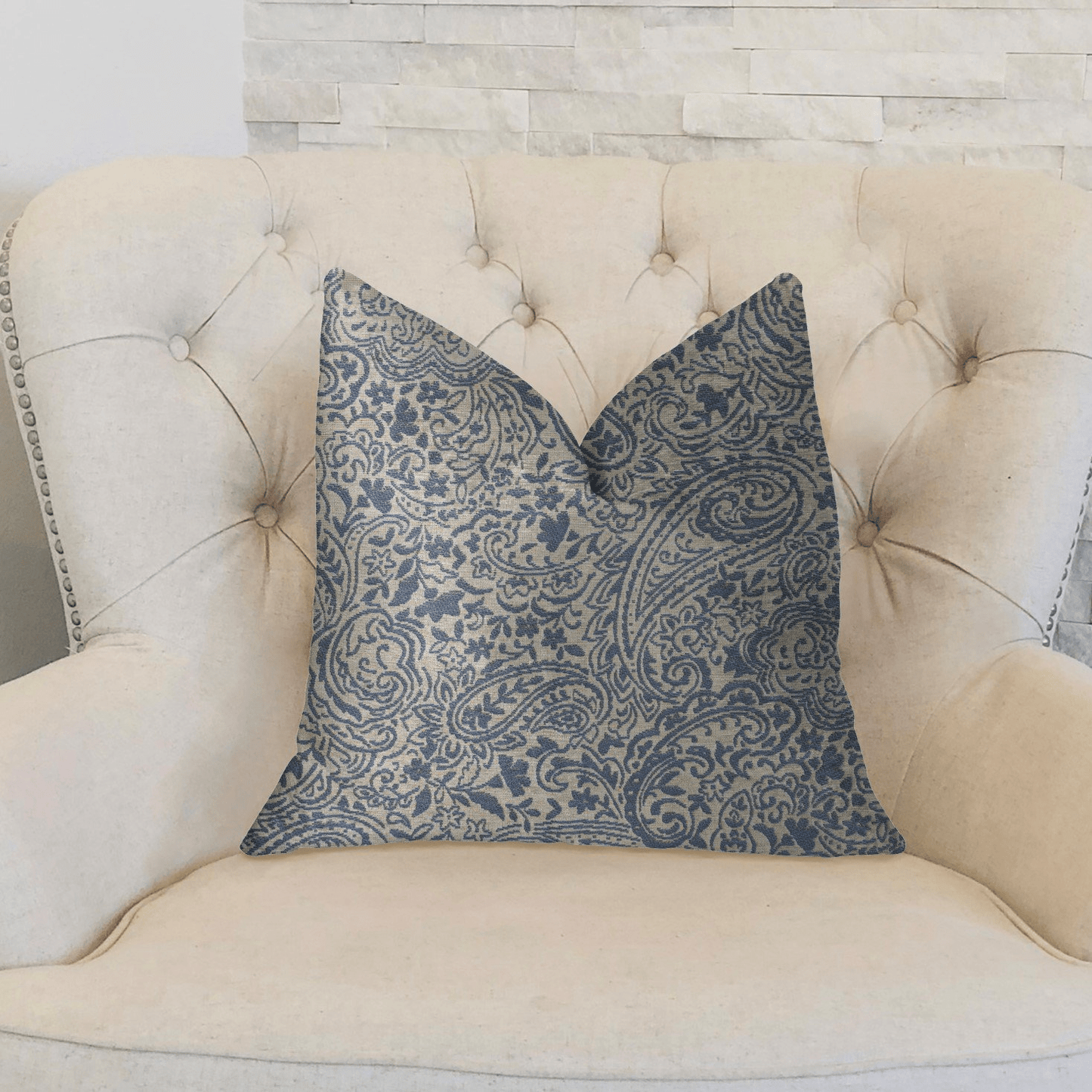 Kingston Waverly Blue and Ivory Luxury Throw Pillow - Mervyns