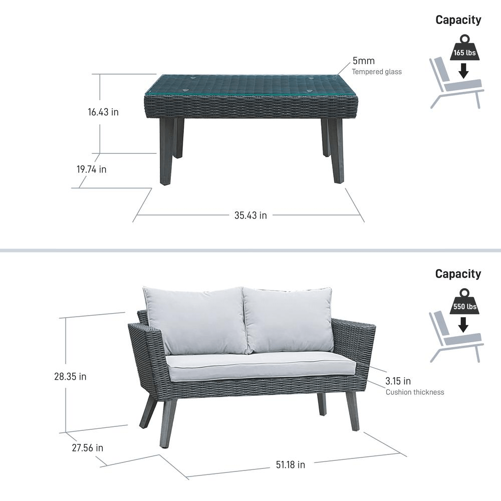 Kotka 2 Piece Wicker Outdoor Patio Sofa and Table Seating Set With Cushions - Mervyns