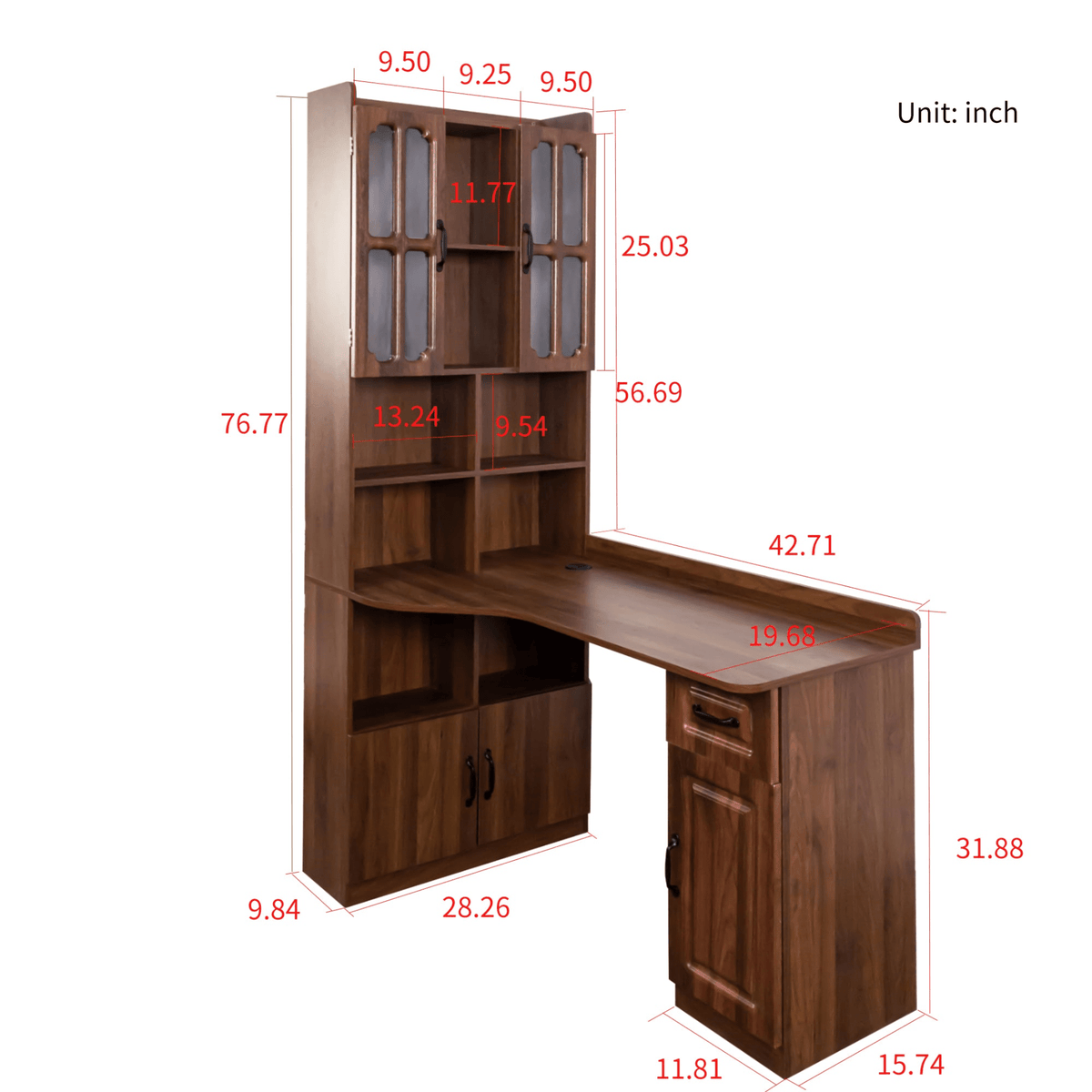 L-Shaped Corner Computer Desk for Home Office or Study desk, Study Modern Style Table with Drawers, Bookshelf & Hutch, 2-in-1 L-Shaped Design, Large Working Space - Mervyns