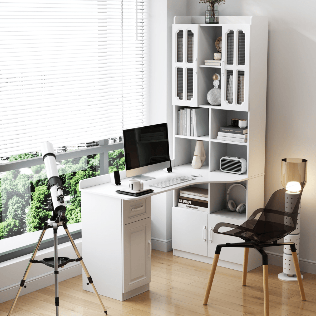 L-Shaped Corner Computer Desk for Home Office or Study desk, Study Modern Style Table with Drawers, Bookshelf & Hutch, 2-in-1 L-Shaped Design, Large Working Space,white - Mervyns