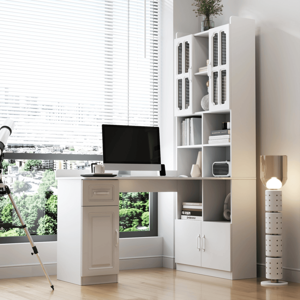 L-Shaped Corner Computer Desk for Home Office or Study desk, Study Modern Style Table with Drawers, Bookshelf & Hutch, 2-in-1 L-Shaped Design, Large Working Space,white - Mervyns