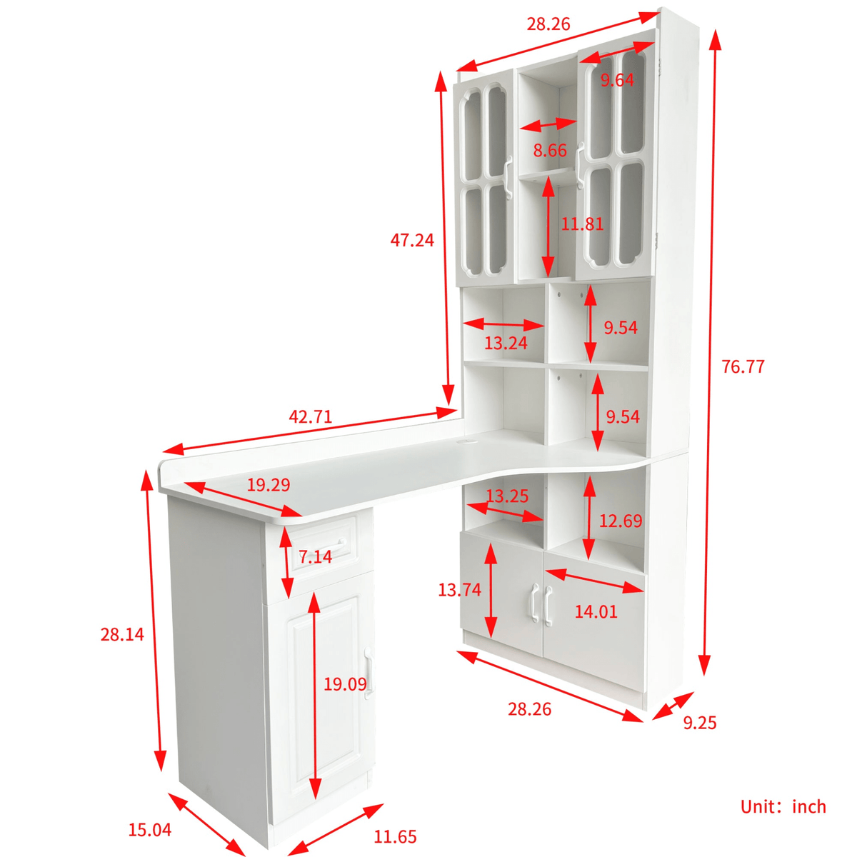 L-Shaped Corner Computer Desk for Home Office or Study desk, Study Modern Style Table with Drawers, Bookshelf & Hutch, 2-in-1 L-Shaped Design, Large Working Space,white - Mervyns