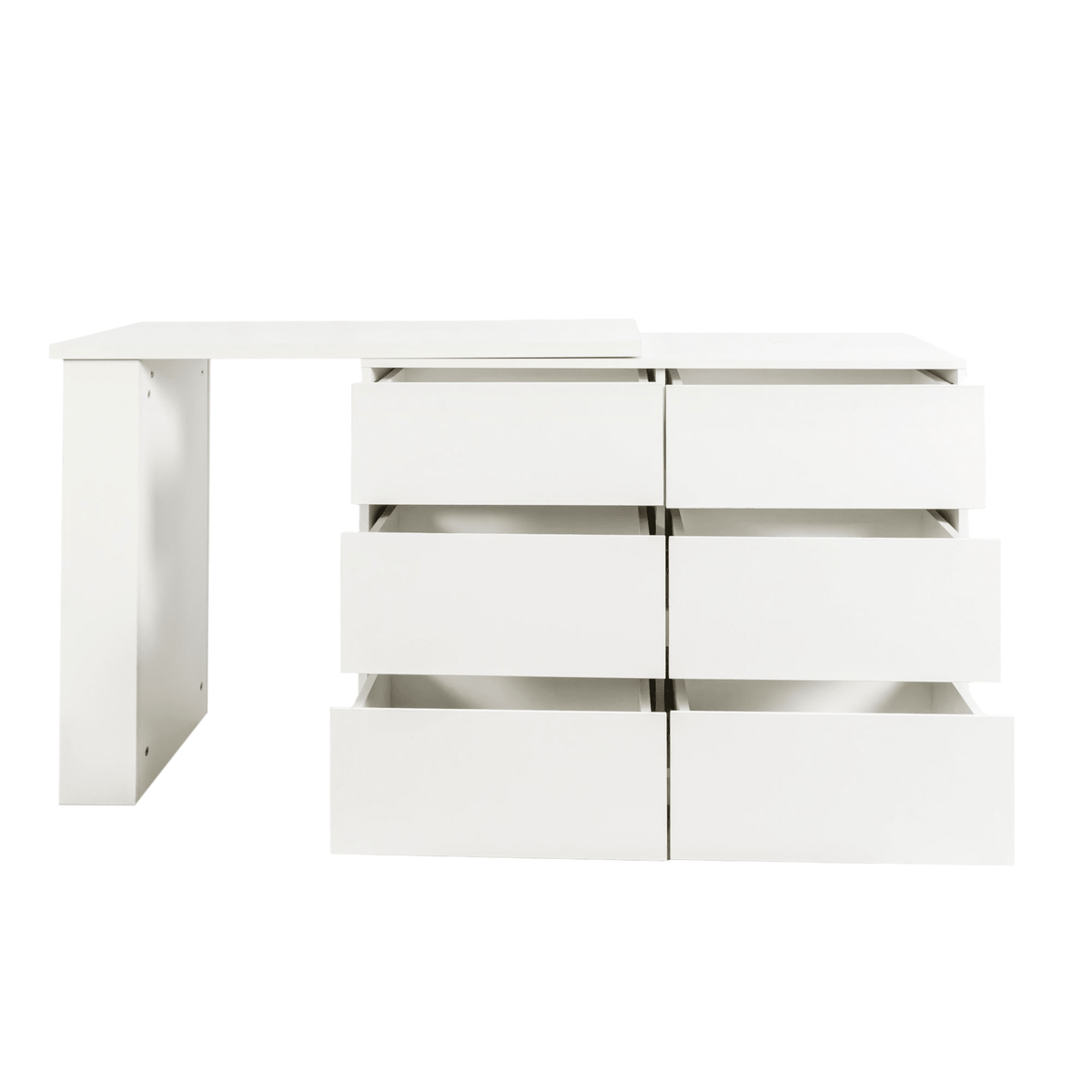 L-Shaped Desk and Vanity Combo with 6 Drawers, Extendable Tabletop, and Large Capacity Storage for Office and Bedroom Makeup - Mervyns