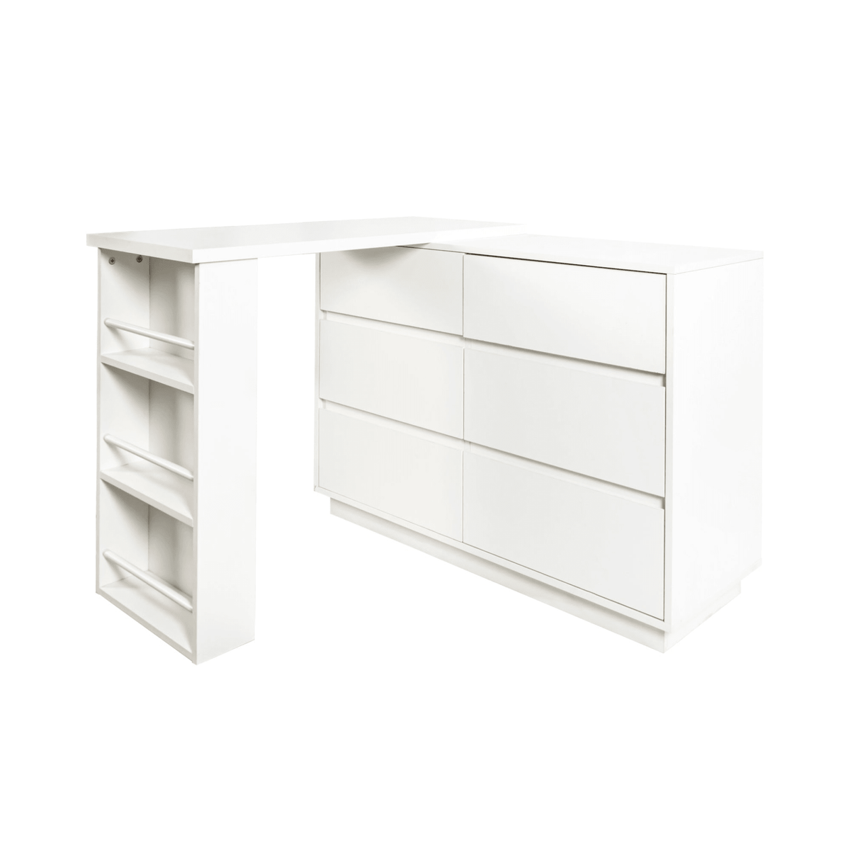 L-Shaped Desk and Vanity Combo with 6 Drawers, Extendable Tabletop, and Large Capacity Storage for Office and Bedroom Makeup - Mervyns