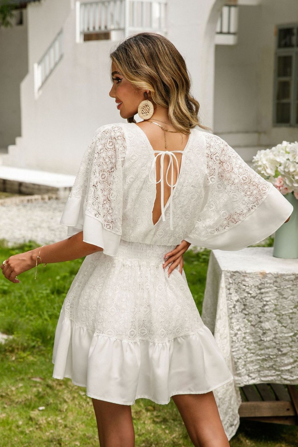 Lace Cutout Surplice Half Sleeve Dress - Mervyns