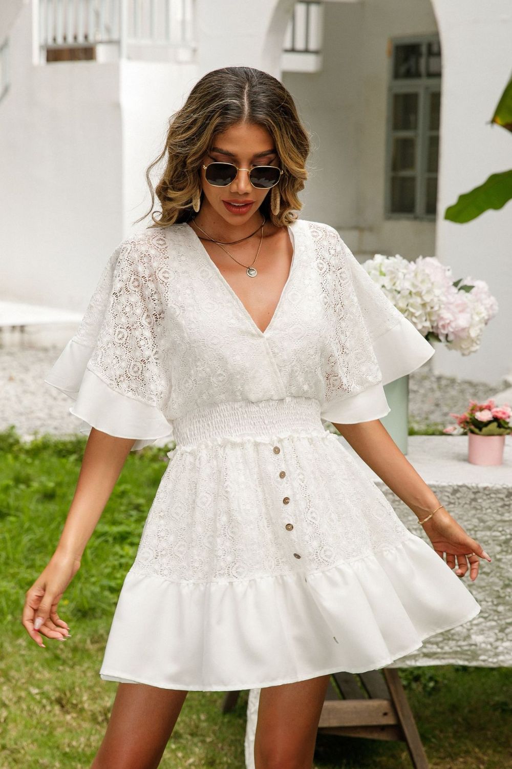 Lace Cutout Surplice Half Sleeve Dress - Mervyns