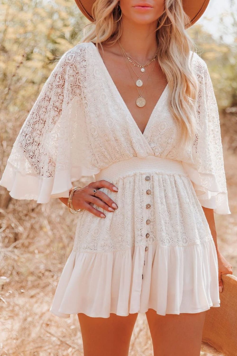 Lace Cutout Surplice Half Sleeve Dress - Mervyns