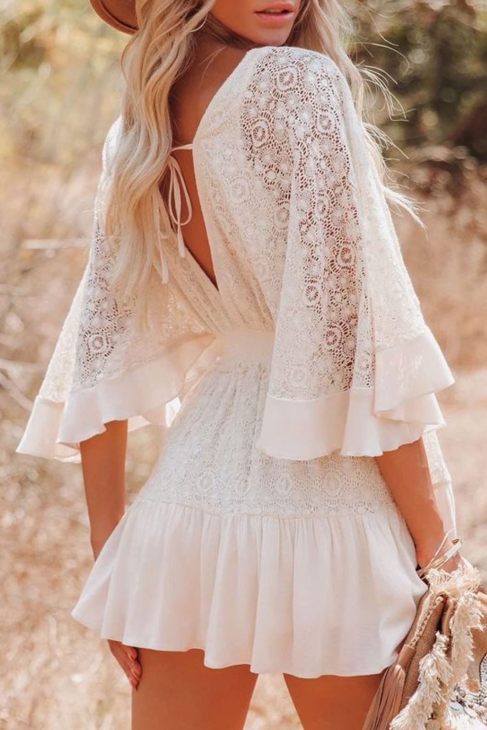 Lace Cutout Surplice Half Sleeve Dress - Mervyns