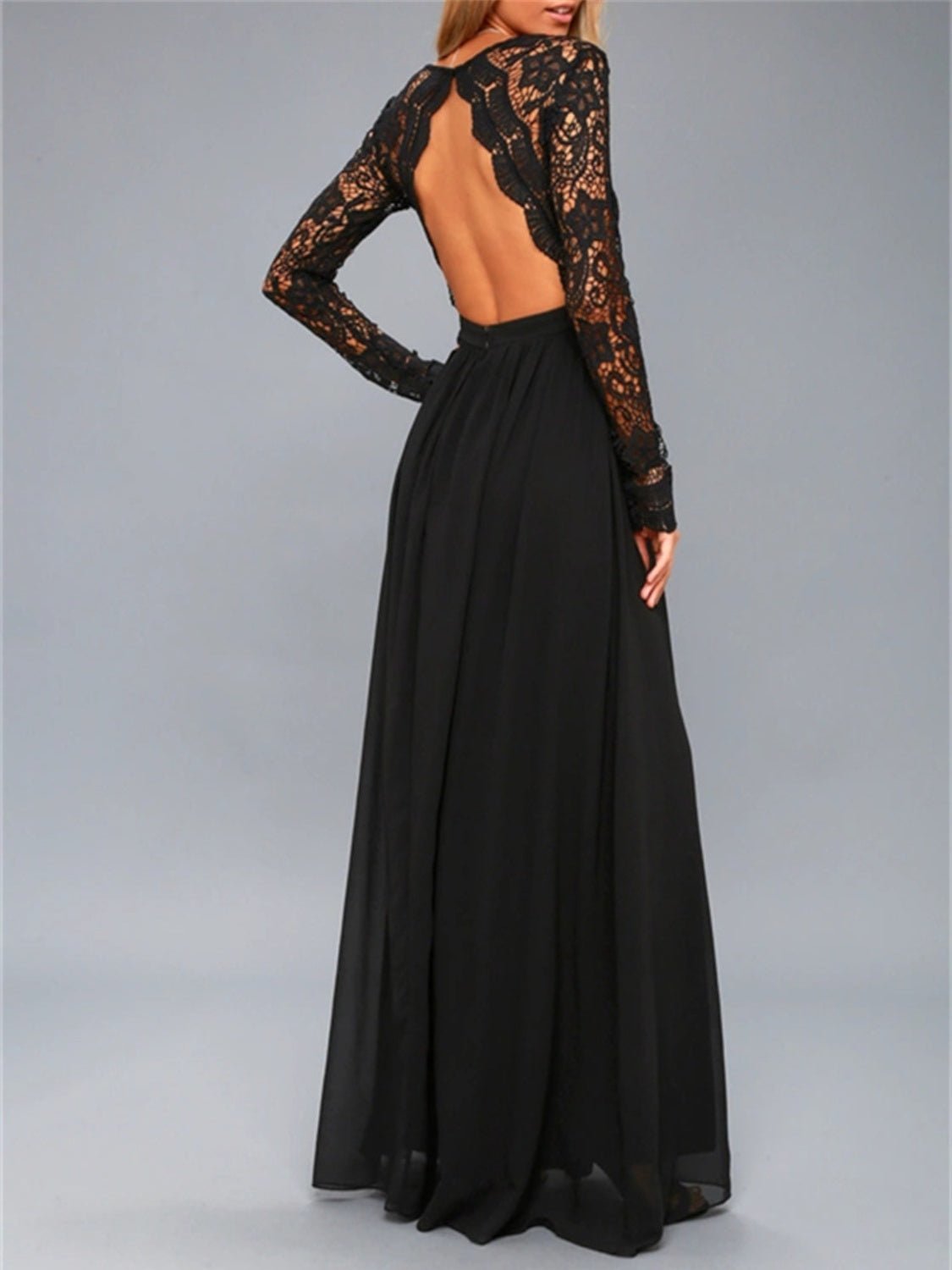 Lace Detail Backless Long Sleeve Maxi Dress - Mervyns