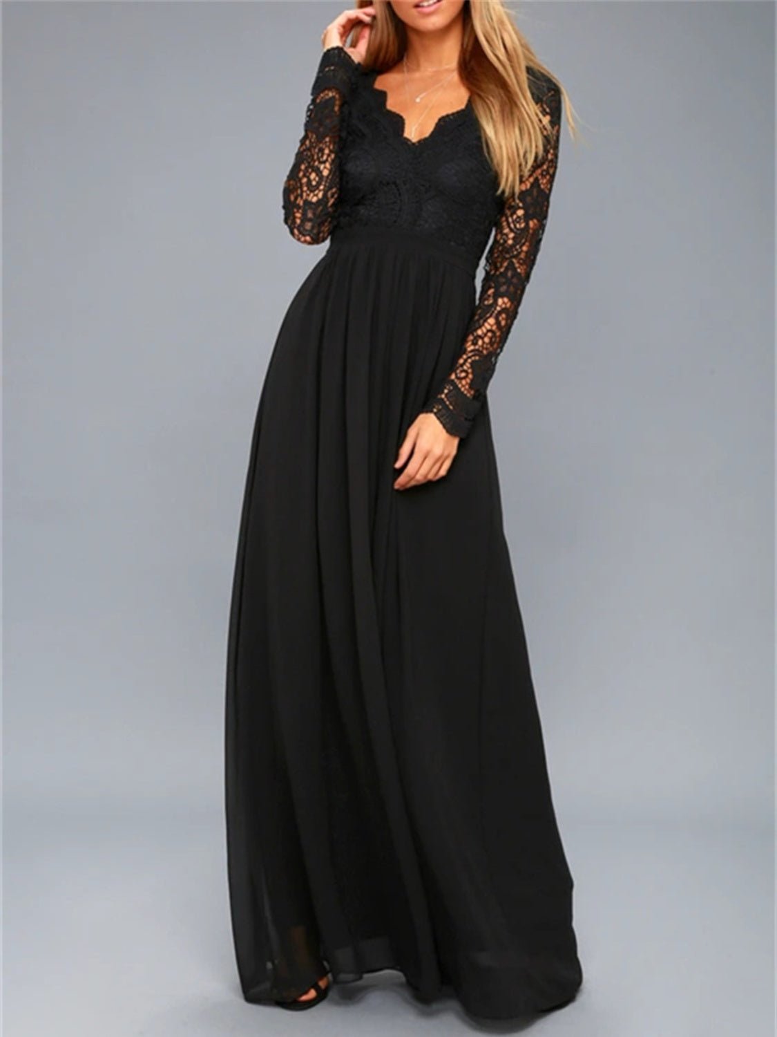 Lace Detail Backless Long Sleeve Maxi Dress - Mervyns